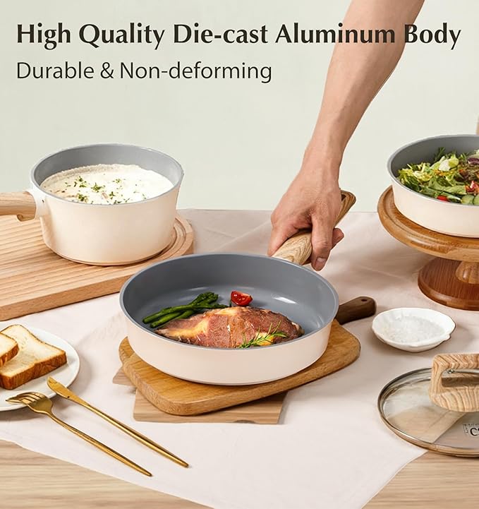 KOCH SYSTEME CS Nonstick Ceramic Cookware Set, 8 Piece Pots and Pans Set with Stay-Cool Handles, Non-toxic Ceramic Kitchen Cooking Set, Induction Compatible Dishwasher Safe, PFAS and PFOA Free, 8pcs