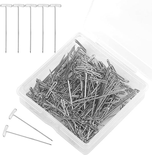 120 Pcs 1.5Inch T Shape Sewing Pins for Wigs, Wig Pins with Clear Box, Wig Pins for Foam Head, Long Straight Pins for Sewing, Blocking Knitting, Office, Craft, and Crocheting（38mm