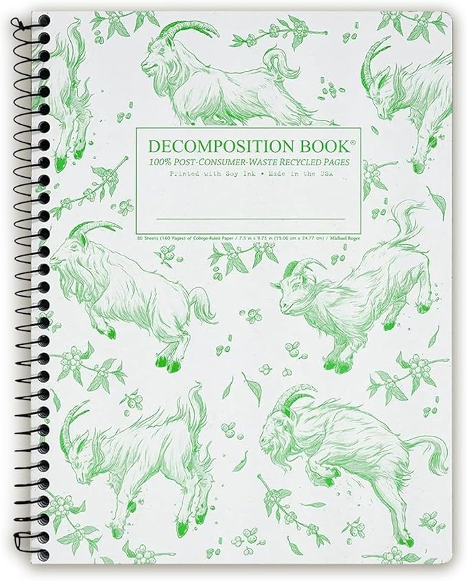 Decomposition Goatbook College Ruled Spiral Notebooks – 9.75 x 7.5 Journal with 160 Lined Pages – Notebooks for School Supplies, Home & Office – 100% Recycled Paper – Made in USA