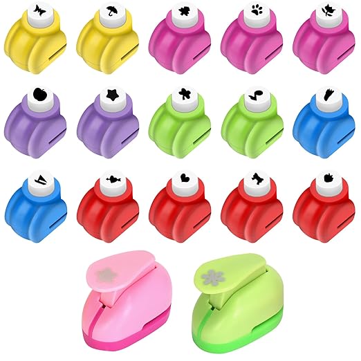 Paper Punches, Punch Craft Set Punches, Hole Punch Shapes Scrapbooking Supplies for Kindergarten Teacher Office Supplies and DIY Arts (Cute 2pcs + Mini 15pcs)