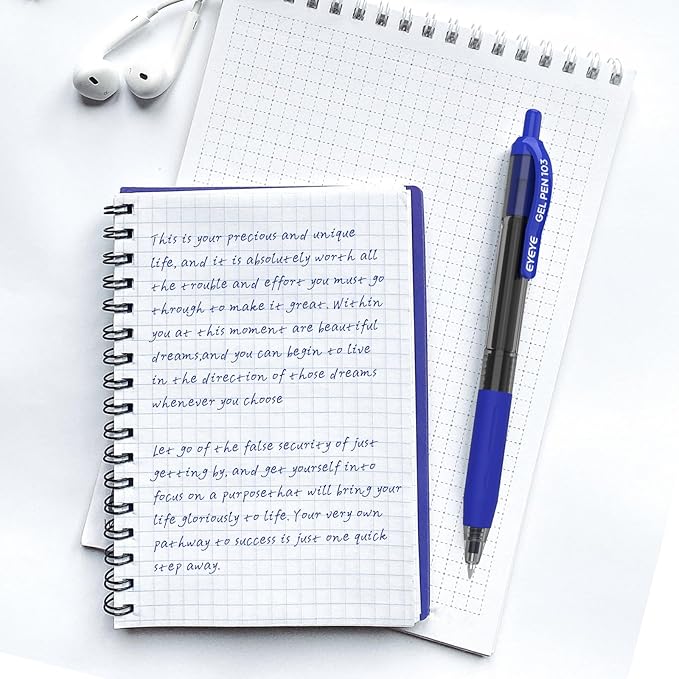 EYEYE G-103 Retractable 0.5mm Gel Pens, 10 Pack Extra Fine Point Blue Ink Pens Quick Dry, Ballpoint Pen Fine Point Smooth Writing Pens for Office School Supplies