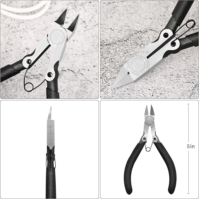 BOENFU 5 inch Precision Flush Cutters Multi-functional Wire Snips, Ideal for Model, Electronics, Sprue Cutting, and All Precision Cutting Tasks