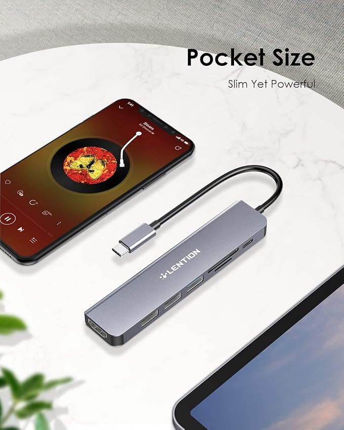 LENTION USB C Hub with 100W Charging, 4K HDMI, Dual Card Reader, USB 3.0 & 2.0 Compatible MacBook Pro, New Mac Air/Surface, Chromebook, More, Stable Driver Adapter (CB-CE18, Space Gray)