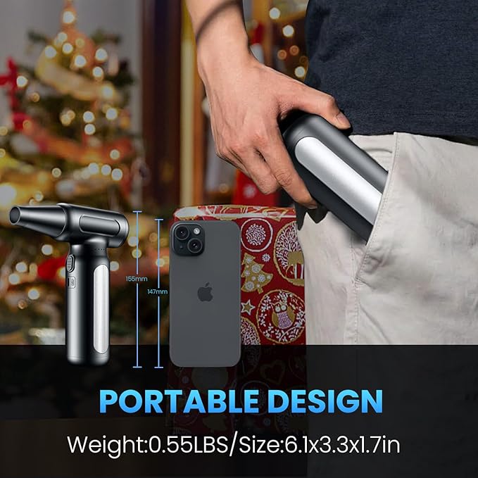 Electric Compressed Air Duster - 32,0000 RPM Rechargeable Cordless Air Blower for PC, Computer Keyboard Cleaning Kit - Mini Battery Powered Air Duster for Electronics, Car, Home - Replaces Air Cans