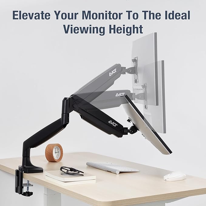 AVLT Single 17"-45" Monitor Arm Desk Mount Premium Mechanical Spring fits One Flat/Curved/Ultrawide Monitor Full Motion Height Swivel Tilt Rotation Adjustable, Black