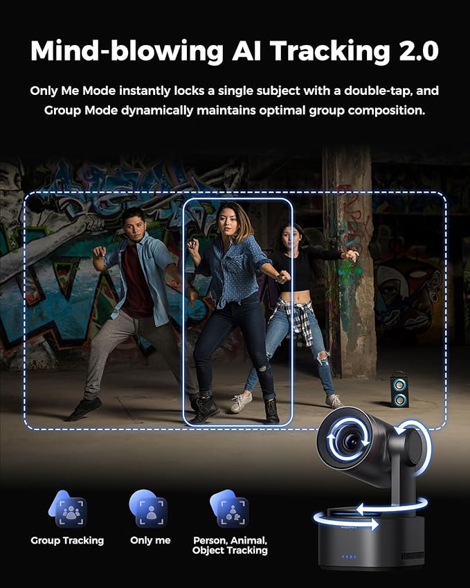 OBSBOT Tail 2 PTZR NDI Camera 4K@60FPS, Pro AI Tracking, 1/1.5" CMOS, 50MP, 5X Optical Zoom, 12X Hybrid Zoom, SDI/HDMI/IP/USB 3.0 Output, Live Streaming for Education, Conference, Worship, Live Events