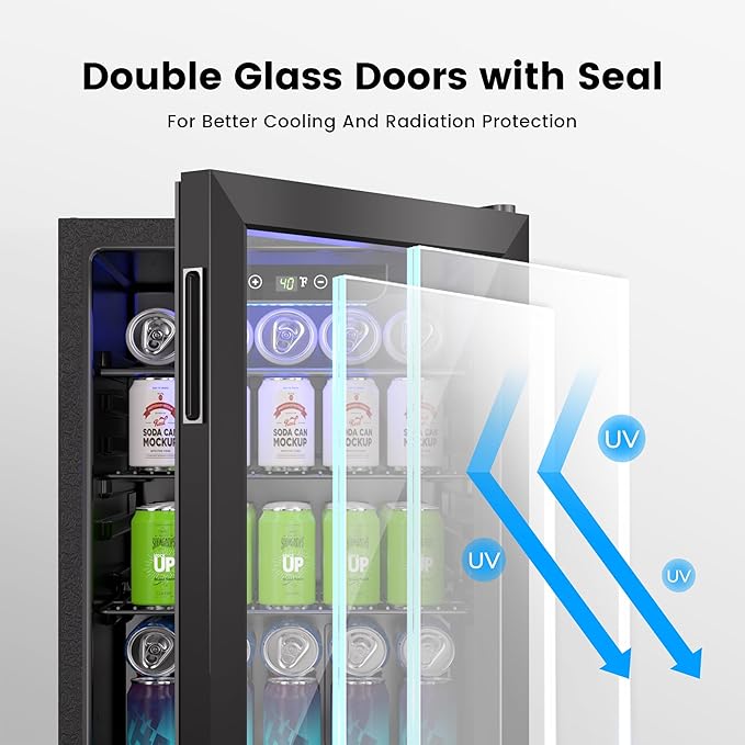 Wine Cooler, 26 Bottle 95 Can Mini Wine Fridge with Clear Glass Door for Beer Soda Water Drink, Small Wine Cellar Beverage Refrigerator for Bedroom Office Home Bar Dorm, 2.6 Cu.Ft