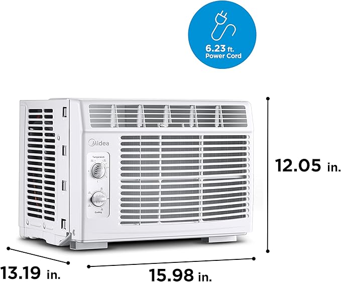 Midea 5,000 BTU EasyCool Small Window Air Conditioner - Cool up to 150 Sq. Ft. with Easy-to-Use Mechanical Controls and Reusable Filter, Perfect for Small Bedroom, Living Room, Home Office