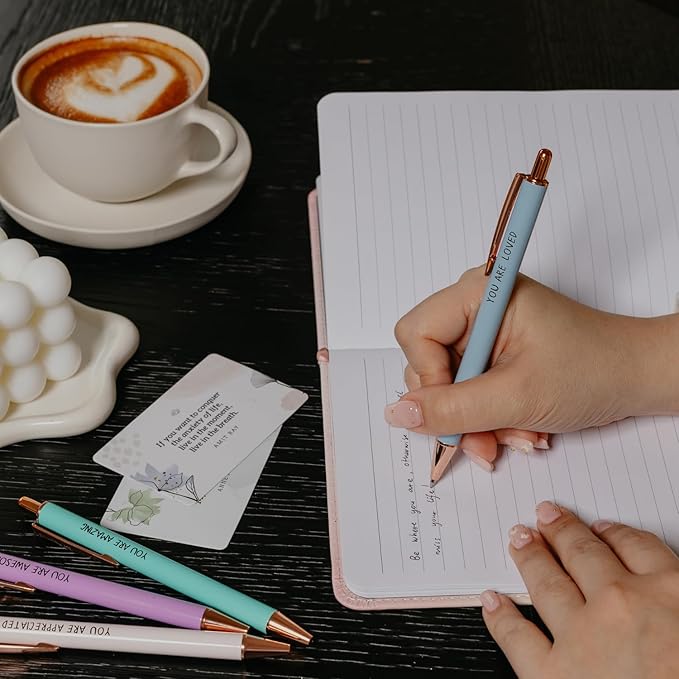 MESMOS 6pk German-Made Ink Fancy Pen Set for Women, Teacher Appreciation Gift Ideas for Women, Best Teacher Gifts Supplies, Refillable Nice Cute Pens, Boss Lady, Office Coworkers, Metal Ballpoint Pens