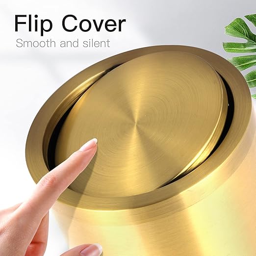 Stainless Steel Gold Trash can with Flipping Lid 2.4gallon Fingerprint-Proof Garbage cans Wastebasket Bin for Kitchen bothroom Living Room (Gold, 2.6 Gallon)