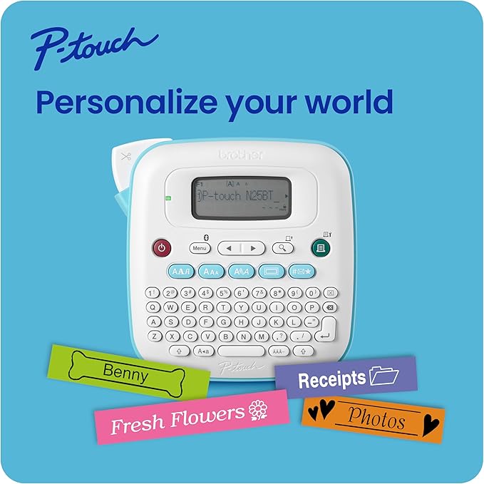 Brother P-Touch PT-N25BTV3 Personal Connected Label Maker, Bluetooth, Design&Print2 app, Portable, Handheld, 3 Sample Label Tapes Included, Prints with P-Touch Btag½â€ (12mm) Wide Tapes