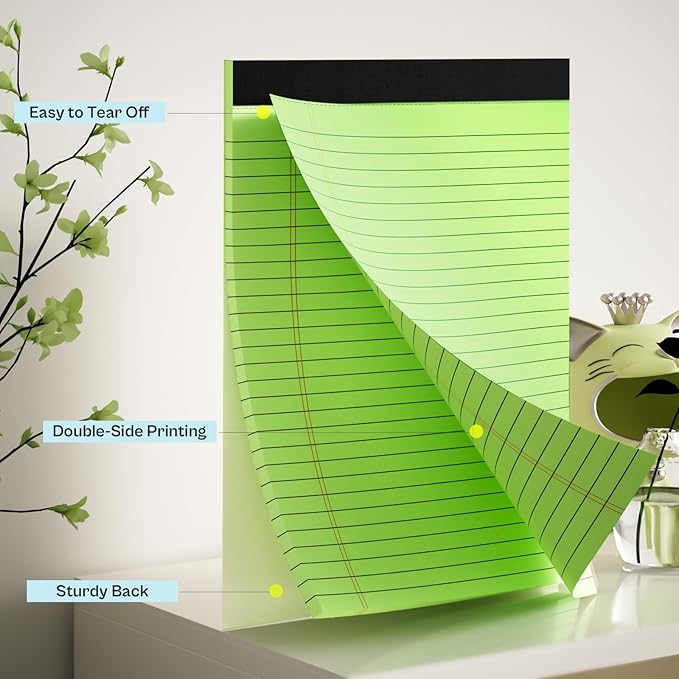 Legal Pads 8.5 x 11, 12 Pack Colored Note Pads 8.5 x 11 Pink Notepad 8.5 x 11 Multi-Color Pink/Green/Blue Writing Pads 8.5 x 11 Lined Paper Pads Wide Ruled Legal Pad Notebook Paper, 30 Sheets per Pad