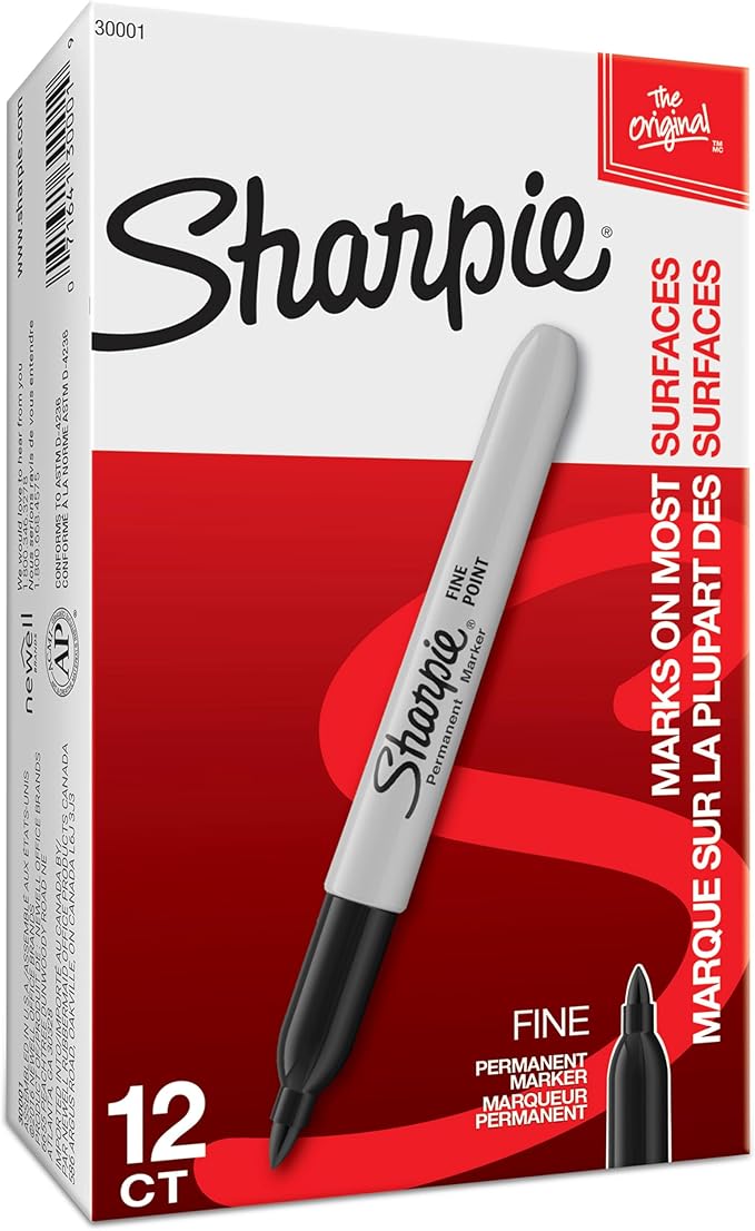 Sharpie Permanent Markers, Fine Tip, Black, 12 Count - For Classroom, Office, & Home, Quick Drying, Fade Resistant, For Wood, Plastic, Paper, Metal, And More, Ideal for Posters, Drawing, Coloring