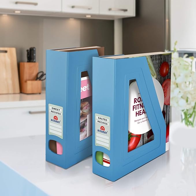 Acrimet Magazine File Holder, Durable Rack, Space-Saving Organizer (Plastic) (Solid Blue Color) (2 pack)