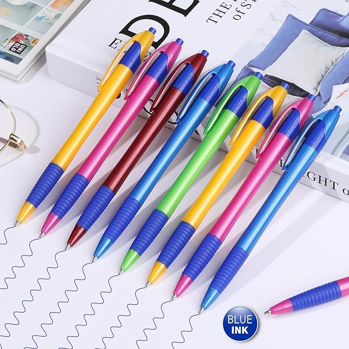 Pens Bulk, 60Pack Blue Gripped Slimster Bulk Ballpoint Smooth Writing No Smear, Blue Ink 1.0mm, Wholesale Click Retractable Server Pens, School Office Supplies
