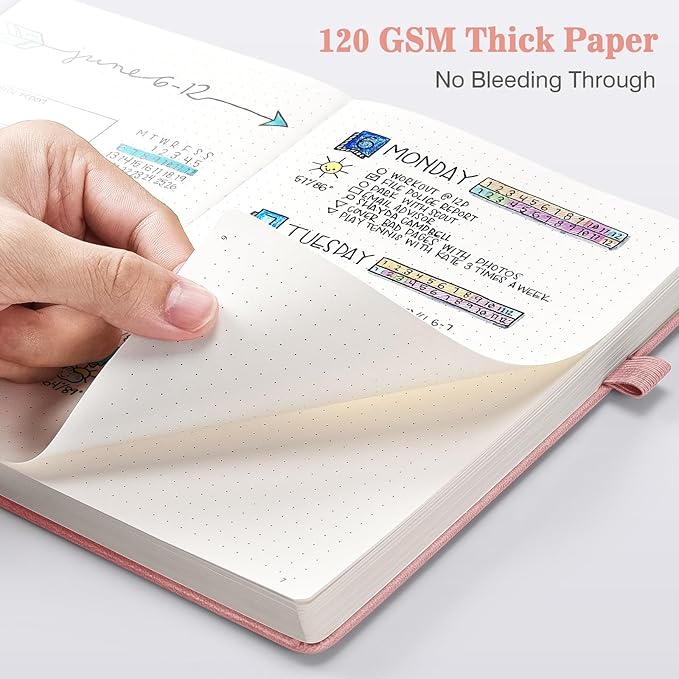 Dotted Journal Notebook 3 Pack, A5 Hardcover Notebook with 120gsm Thick Dotted Paper, Leather Journals for Women, Men, Dot Grid Notebook Journal for Writing, Notebooks for Work, School, 5.75" × 8.38"