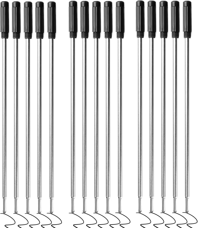 0.7 mm Ballpoint Ink Twist Pen Refills, 15 Pcs Medium Point Metal Smooth Writing Replaceable Ink Refill, Stationery Compatible for Cross Ballpoint Replacement (4.6in M) (Black, 15)