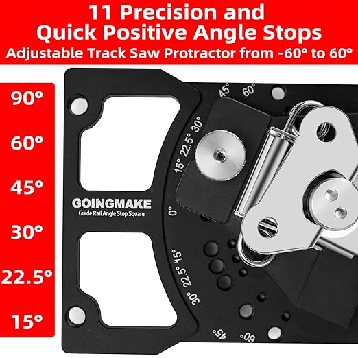 Adjustable Angle Track Saw Square with -60° to 60° Quick Positive Angle Stop,Guide Rail Square,Protractor,90 Degree Right Angle Rail Square Guide Compatible with Festool and Makita