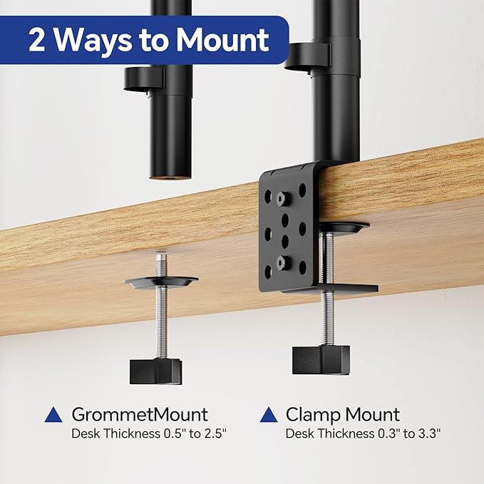 Simple Trending Dual Monitor Desk Mount, Heavy Duty Fully Adjustable Stand, Monitor Arm Fits 2 Computer Screens up to 27 inches and Max 18 lbs Each, Black