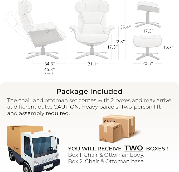 CHITA Genuine Leather Reclining Swivel Chair with Adjustable Headrest and Ottoman for Living Room, Teal