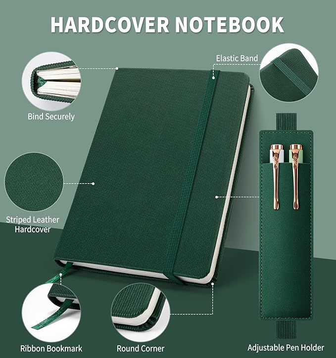 Lined Journal Notebook for Work, A5 Leather Notebook with Pen Holder, 100GSM/160 Pages Thick Paper, Daily Journals for Writing, School, Note Taking, Business, Travel, College Ruled