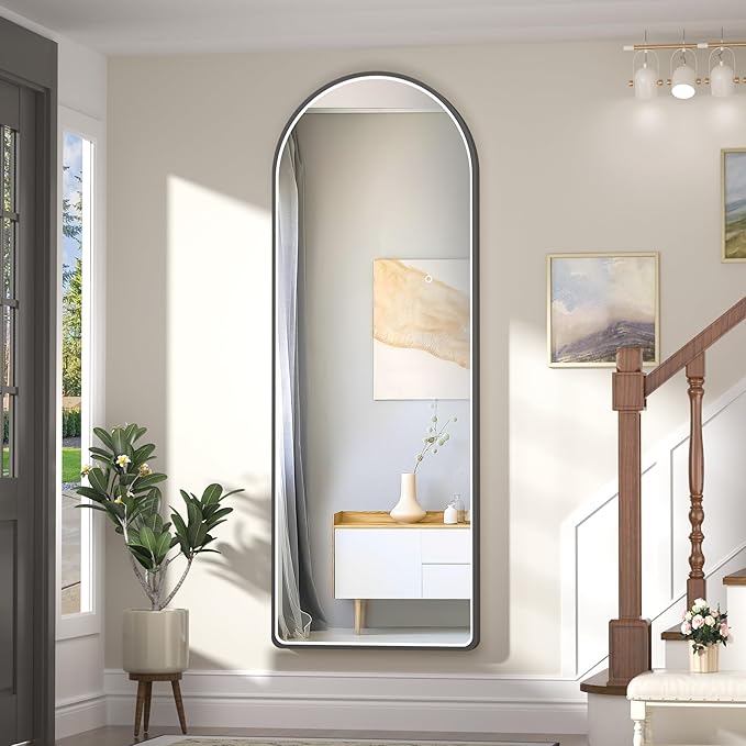 Hasipu 55" X 18" Full Length Mirror with Lights, Black Frame Arch Led Mirror Full Length and 3 Colors Temperatures & Brightness Adjustable,Light Up Mirror Full Body for Bedroom Cloakroom Living Room