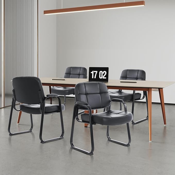 CLATINA Big & Tall Waiting Room Guest Chair with Bonded Leather Padded Arm Rest and Sled Base for Office Reception Lobby and Conference Desk, Black(8 Pack)