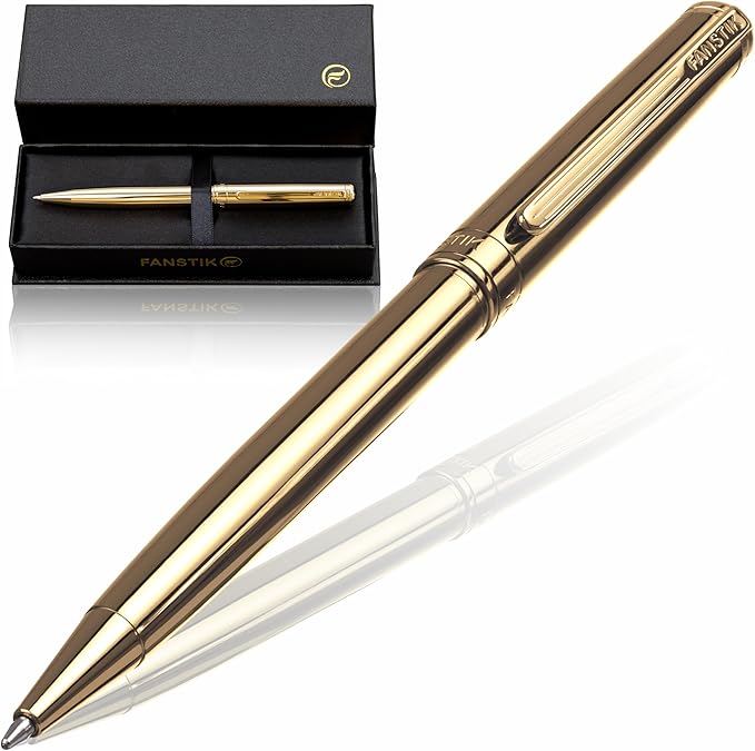 Customized Gold Luxury ballpoint pen (Made In USA) fancy gift set for women, Real 24K Gold Plating, Professional executive pen gift set for men (Lux Custom-BallPoint Gld)