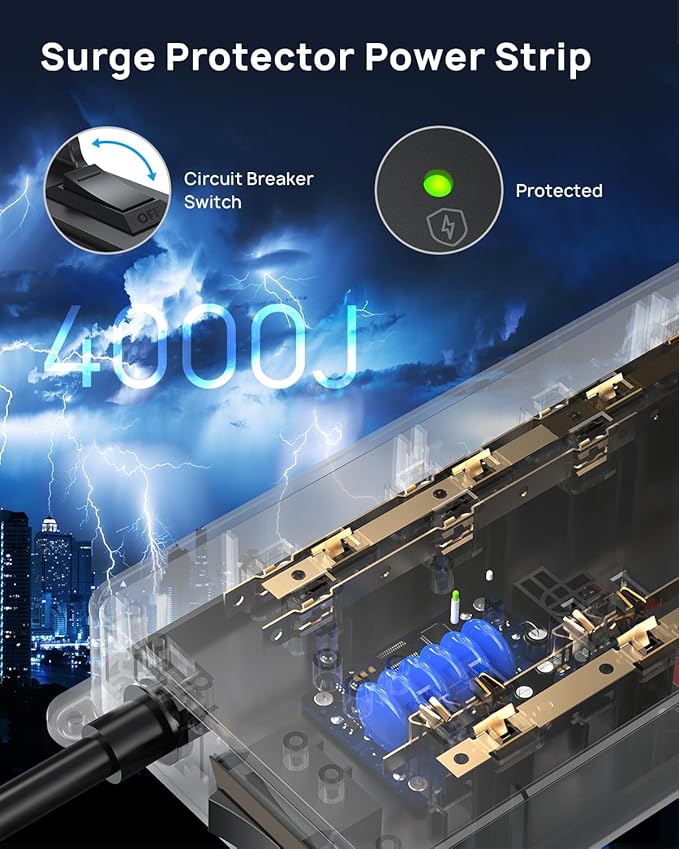 TROND Surge Protector Power Strip with 360° Rotating Flat Plug, 4000J, ETL Listed, 10 Widely Spaced Outlets, 2 USB A and 2 USB C, 5ft Extension Cord, Wall Mountable, for Home Office Garage, Black