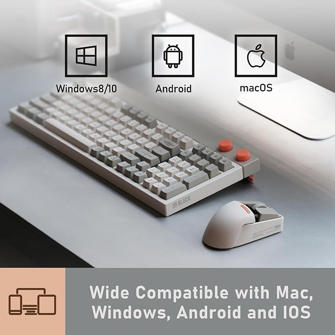 LOFREE Touch PBT Wireless Mouse with USB Receiver, Bluetooth, Wired Connection, Rechargeable, 4000 DPI with OLED Screen Compatible with Glass Surface for Mac Windows PC Notebook/Block Retro Grey