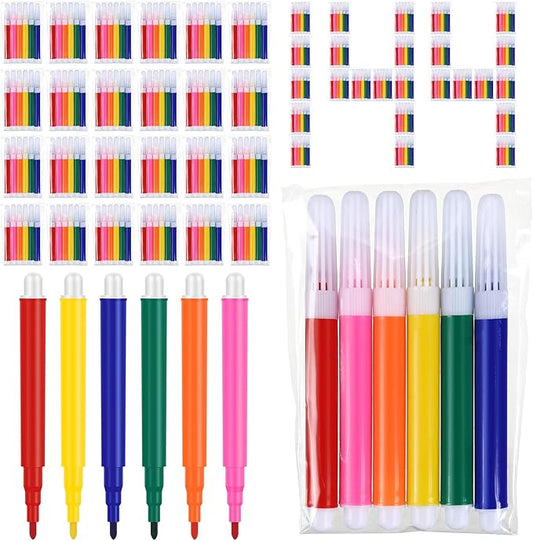 144 Pcs Mini Markers Colored Pen 3.4 Inch Vibrant Colors Portable Short Colored Markers Assorted Multicolor Watercolor Marker Pen for Kids and Adult Glass Office School Supplies (6 Colors)