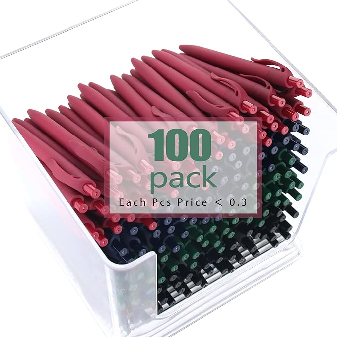 Deegtran Black Ink Ballpoint Pens Bulk, 100 Pack, Medium Point, No Bleed, Retractable, Soft Grip, Black Ink, 1.0MM