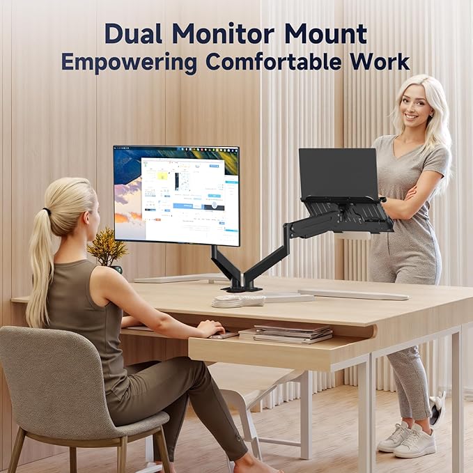 Suptek Monitor Laptop Mount Stand, 2 in 1 Function Dual Monitor Arms Desk Mount for 11"-17" Notebook and 17"-32" Monitor with Laptop Tray,Holds up to 22lbs