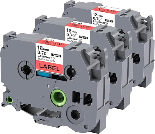 Weemay Compatible 3 Pack TZe-441 Replacement for Brother P-Touch Label Tape 18mm 0.7 Black on Red 3/4 TZe TZ Tape TZ-441 TZ441 TZe441 for PT-D400AD PT-D610BT PT-D600 PT-D410 Printer, 0.7" x 26.2'