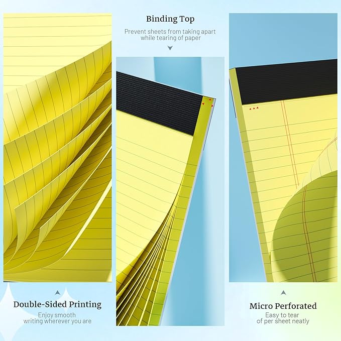 Legal Pads 8.5 x 11 Yellow Note Pads, 2 Pack College Ruled Notepads 8.5 x 11 Lined Paper, Yellow Notebook Paper Writing Pads 30 Sheets Per Legal Pads for Home Office School Supplies