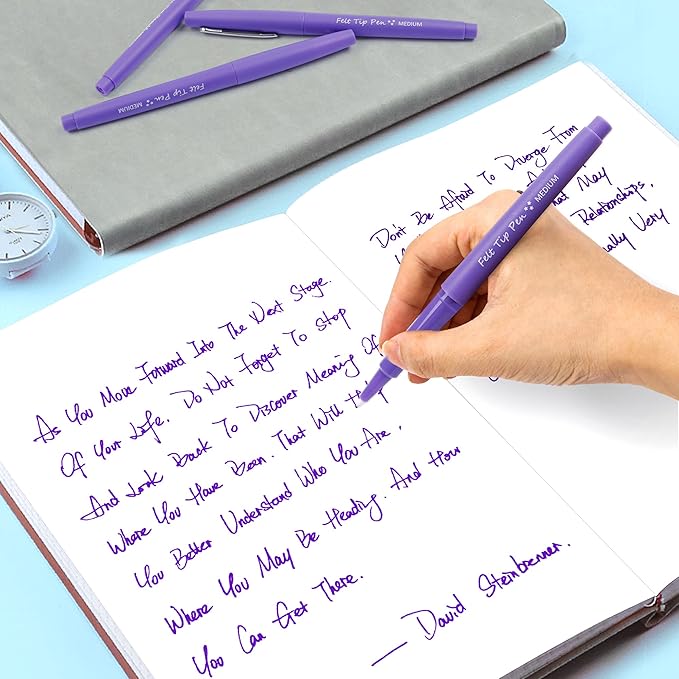 Lelix Felt Tip Pens, 15 Purple Pack, 0.7mm Medium Point, Felt Tip Markers Pens for Journaling, Writing, Note Taking, Planner, Perfect for School Office and Art Supplies