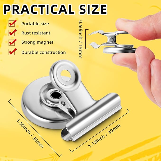 Magnetic Clips 50 Pack Office Products, Stainless Steel Clips Peferct for House Office School Use, Hanging Home Decoration, Photo Displays, 1.2 Inch, (Silver)