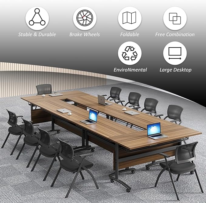 Folding Conference Table,Mobile Conference Room Tables Rolling Meeting Table with Caster Wheels,Flip Top Mobile Training Table,Foldable Rectangle Seminar Tables for Office,Classr (6pack, 61in)
