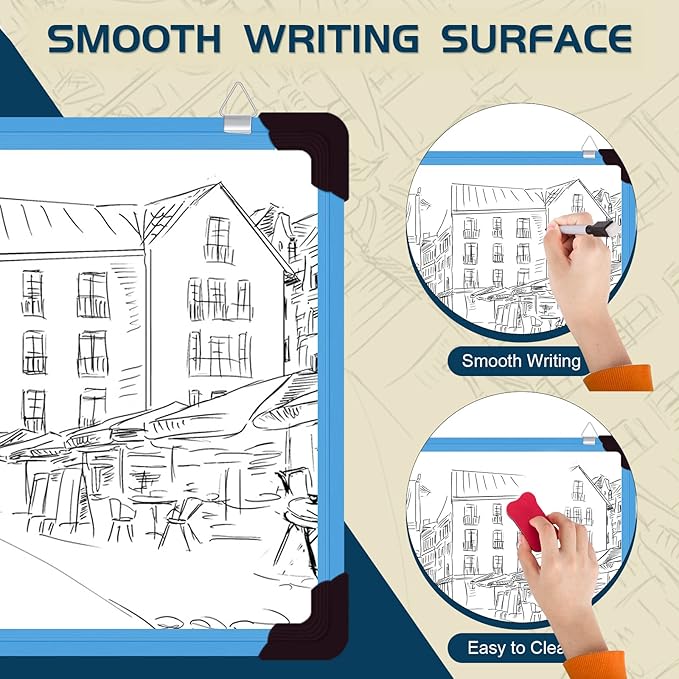 Dry Erase Calendar Whiteboard, Magnetic White Board Calendar Dry Erase Board, 16" X 12" Monthly Calendar Board Small Wall Hanging Planner Memo Whiteboard for Home, School, Office, Kitchen (Blue)