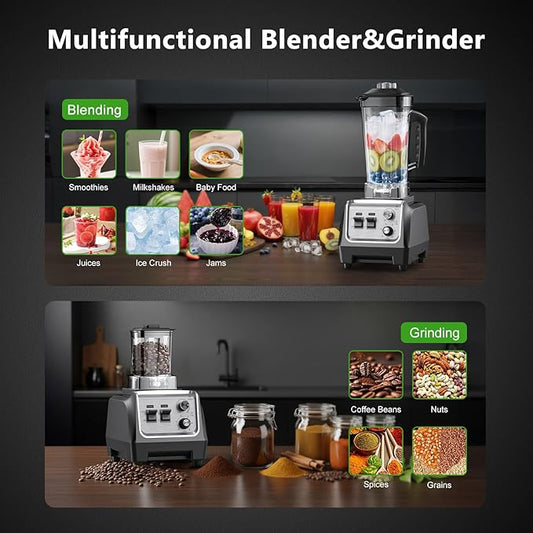 1800W Smoothie Blender and Grinder Combo 70OZ Large Capacity Countertop Blenders for Kitchen High Speed Blender for Smoothies Ice Crushing Frozen Drinks Puree