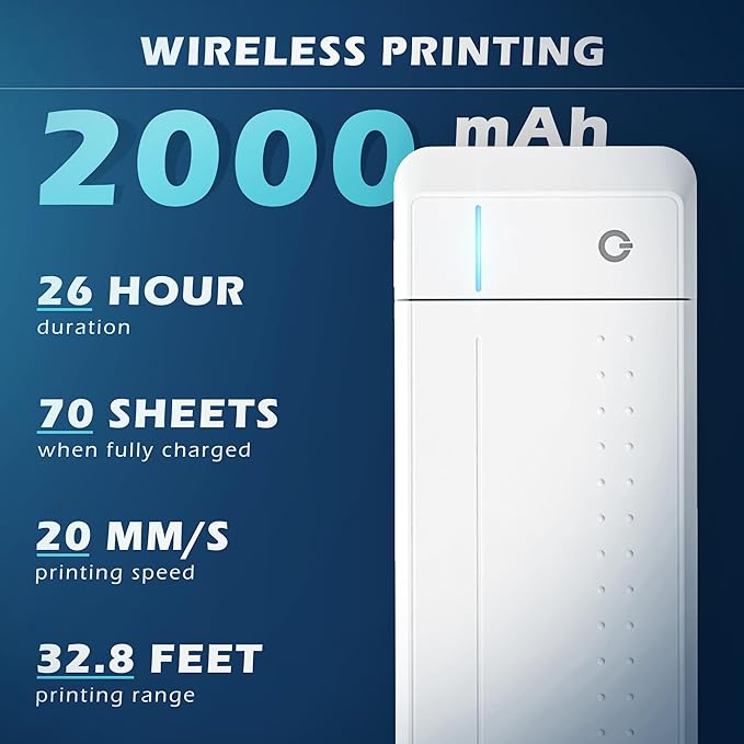 HPRT Portable Printer Wireless Bluetooth Connection MT866 Thermal Inkless Mobile Support 8.5'' X 11'' US Letter, Compatible with iPhone Android MacBook Windows Laptops (Upgraded Version), white