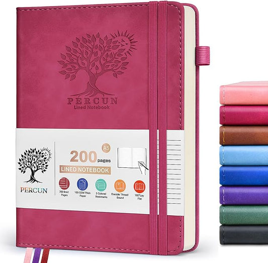 Lined Journal Notebook for Men & Women,200 Pages A5 Hardcover Leather Notebook (5.9"x8.5"), Travel Journal for Work, School, Business Writing, Note Taking, Notepad Diary (Burgundy)