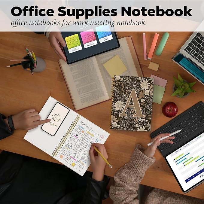 Initial A Personalized Journaling Notebooks, Boho Floral Journal Notebook for Women Girls, Costom Monogrammed Gifts for Women Mom Girls Friends, Letter Spiral Notebook, 5.5x8.3