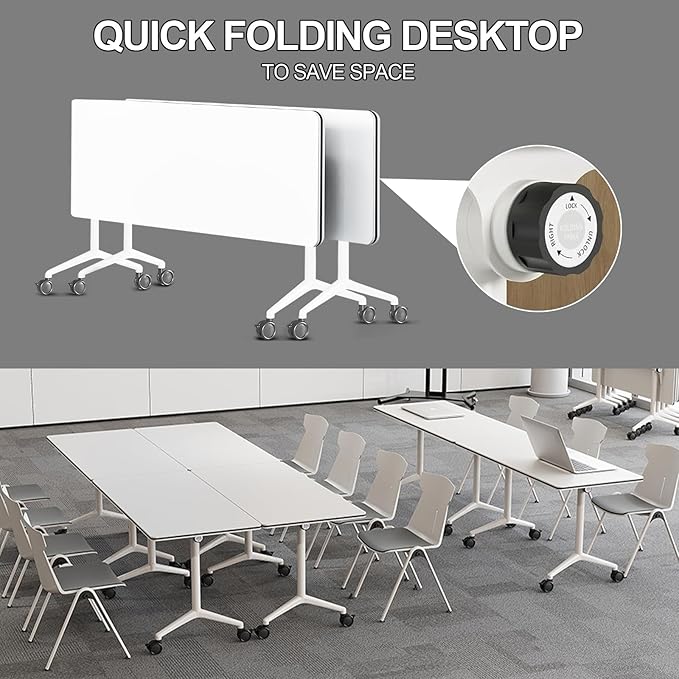 Folding Conference Room Tables 6 Pack, Foldable Modern Mobile Meeting Table Desk Training Table 6FT Large Rolling OfficeTable for Conference Training Classroom (4, 70.8" * 23.6" * 29.5")