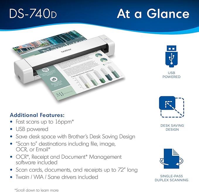 Brother DS-740D Duplex Compact Mobile Document Scanner (Renewed Premium)