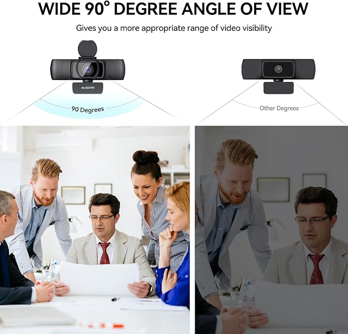 AUSDOM AF640 1080P Webcam with Microphone, 90°FOV USB PC Camera Webcam with Privacy Cover, Plug and Play Computer Camera for Online Calling/Conferencing, Zoom/Skype/YouTube, Laptop/PC