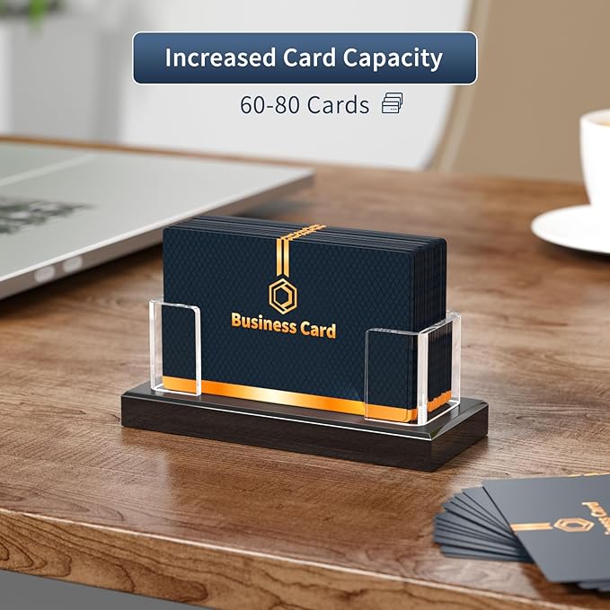 NIUBEE Acrylic Business Card Holder: Clear Plastic Business Cards Display Stand for Desk - Gift Card Organizer for Office 4 Pieces