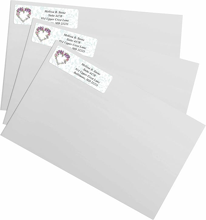 Floral Heart Wreath Rolled Address Labels with Elegant Plastic Dispenser