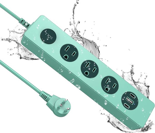 SOLL IPX9 Outdoor Power Strip Weatherproof, Surge Protector Power Strip with 3 Outlet and 3 USB Charging Ports(2 USB C), 5.18FT Extension Cord for Patio, Garden, Bathroom, Kitchen, Garage, Office