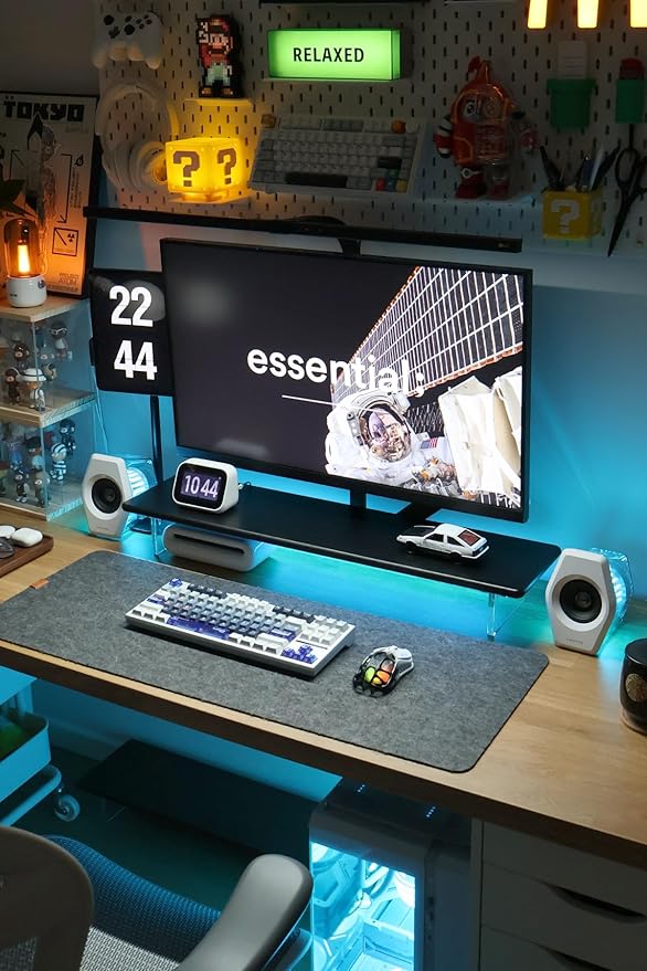 Bamboo Monitor Stand Riser with RGB Lights,31.5 Inches Desktop Shelf with Acrylic Legs Supports for Desk, PC Computer Monitor, Laptops, Printer, Speakers (Black)